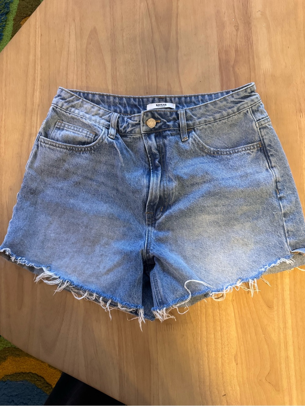 Baytas Women's Light Blue Frayed Hem Denim Shorts